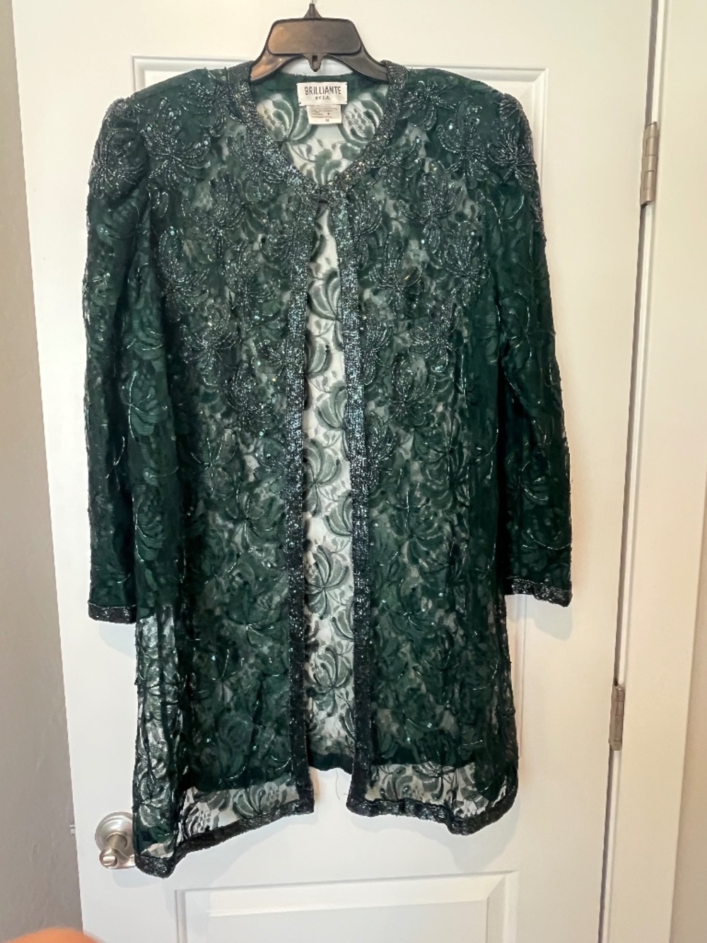 Vintage Brilliante by J.A. Emerald Green Beaded Lace Sz 2X Evening Jacket Topper
